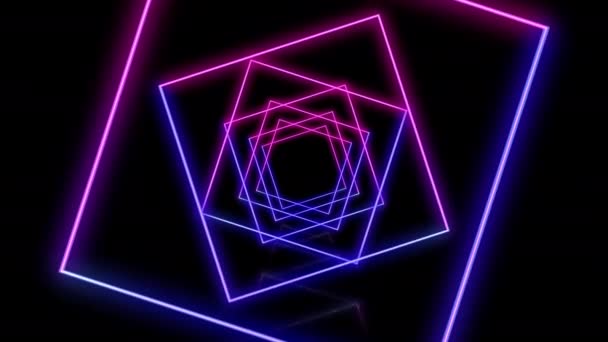 Un certain nombre de carrés néon tournant sur le fond noir .