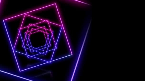 Un certain nombre de carrés néon tournant sur le fond noir .