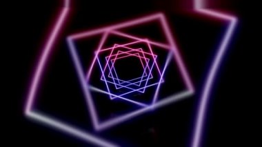 Siyah arkaplanda dönen bulanık neon kareler.