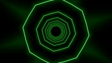 Siyah arkaplanda parlayan geometrik figürlerin bozulması.