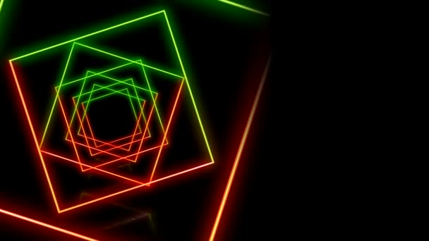 Un certain nombre de carrés néon tournant sur le fond noir .