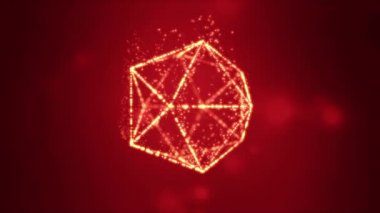 Kırmızı arkaplanda parlak geometrik bir figür oluşumu.