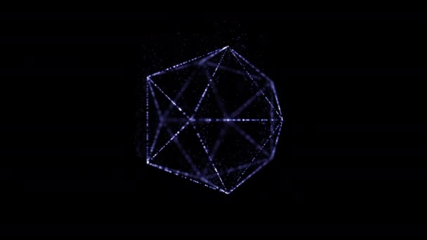 Formation of a geometrical figure sparkling on the black background. — Stock Video