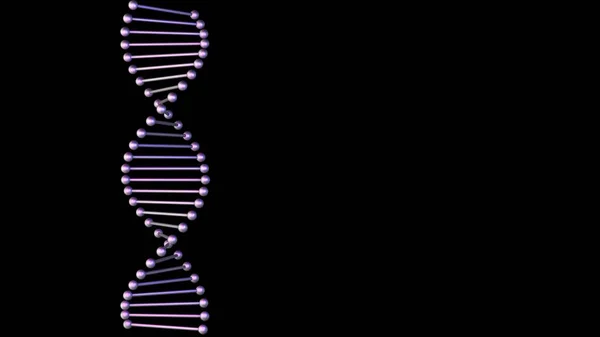 Brin d'ADN violet sur fond noir . — Photo