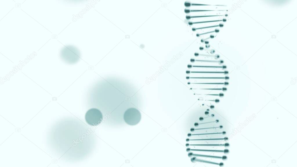 DNA double helix and blue spots on the background.