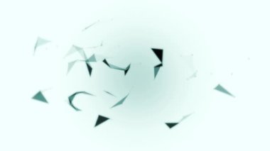 Açık mavi arkaplanda kaotik bir şekilde hareket eden siyah parçacıkları kapat.