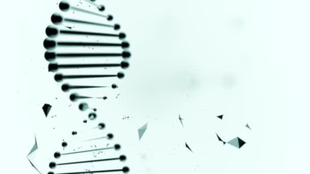 Vervormde replicatie van DNA-strengen die draaien op een lichtblauwe ondergrond. — Stockvideo