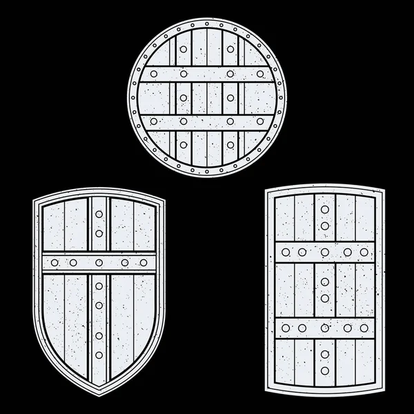 Vector monocromo escudos medievales se — Vector de stock