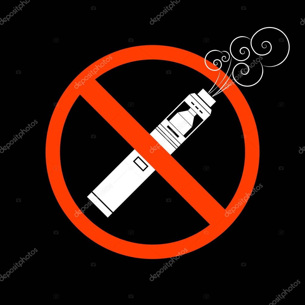 Vector colorful flat simple design vaporizers prohibited red circle sign with crossed floating vape illustration isolated black backgroun