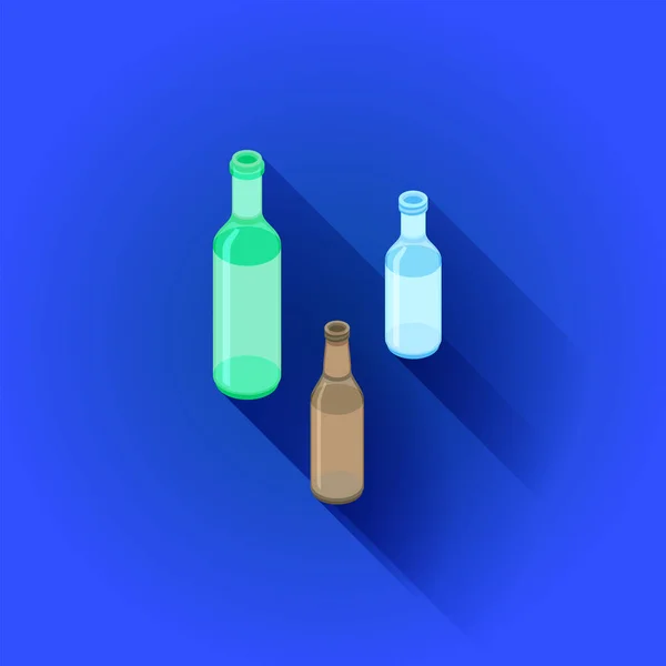 Vecteur Isométrique Conception Vert Blanc Brun Verre Alcool Bouteilles Vides — Image vectorielle