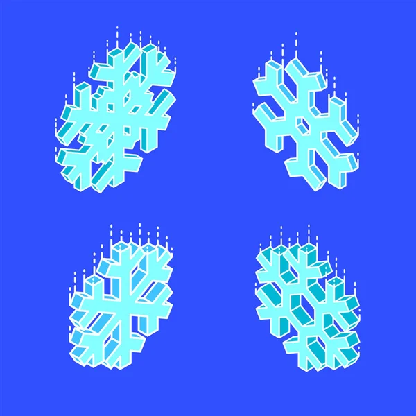 Vektor Outline Design Isometric Geometric Fallen Snowflake Icons Set Isolated - Stok Vektor