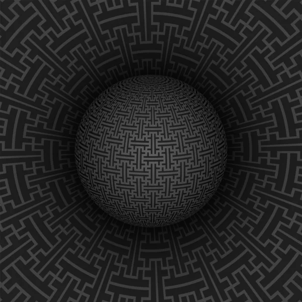 Vector Negro Monocromo Sayagata Patrón Superficie Esfera Volumétrica Abstracta Ilusión — Archivo Imágenes Vectoriales