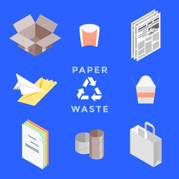 Vektor Karton Verpackung Zeitungen Briefe Papier Tuben Tüten Recycling Abfallmanagement Stockillustration