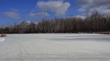 Nehir kıyısındaki kış ormanı