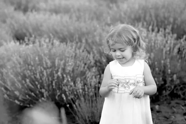 Mignonne petite fille dans une robe blanche monte un escalier en bois dans la nature — Photo