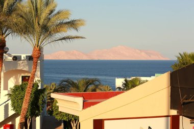 Lüks otellerin bulunduğu sahilin deniz manzarası 