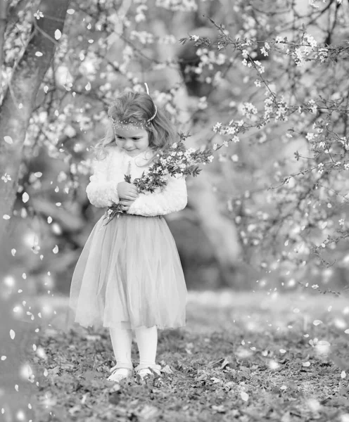 Stunning Black White Portrait Little Girl Laughs Has Fun Flying — Stock Photo, Image