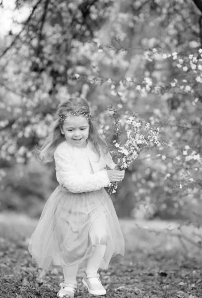 Stunning Black White Portrait Little Girl Laughs Has Fun Flying — Stock Photo, Image