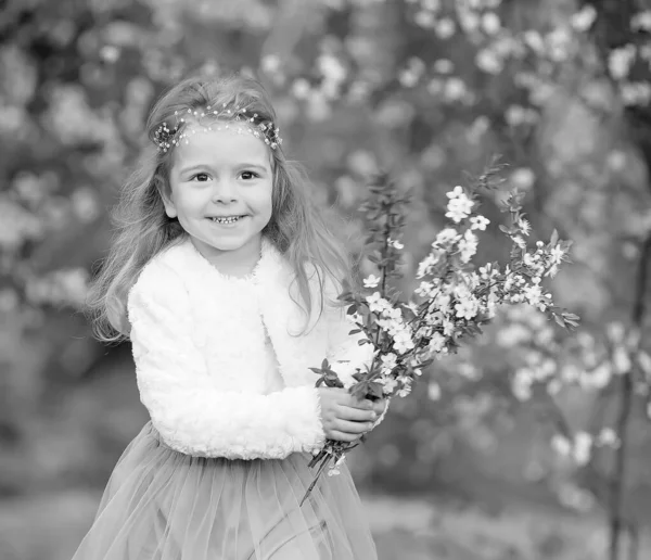 Stunning Black White Portrait Little Girl Laughs Has Fun Flying — Stock Photo, Image