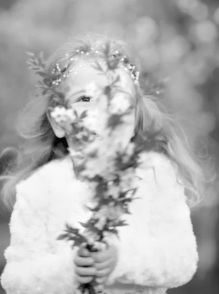 Stunning Black White Portrait Little Girl Laughs Has Fun Flying — Stock Photo, Image