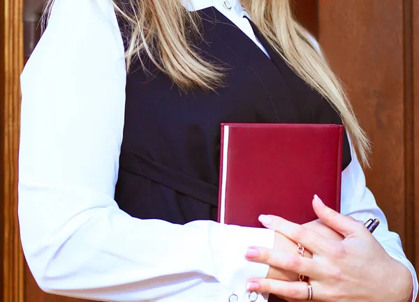 Portrait Business Lady Wearing Trendy Suit Holding Diary Notes Business — Stock Photo, Image