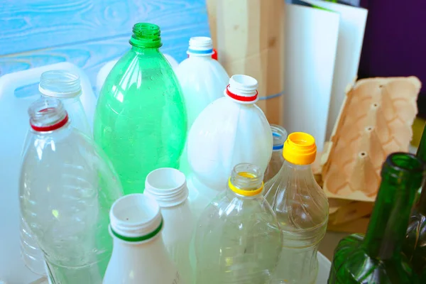 Clasificar Basura Desperdicios Botellas Vidrio Preparadas Papel Reciclaje Plástico Detén — Foto de Stock