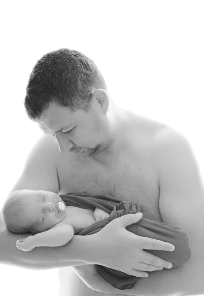 Ayah Dengan Lembut Melihat Bayinya Selamat Hari Ayah Bayi Yang — Stok Foto
