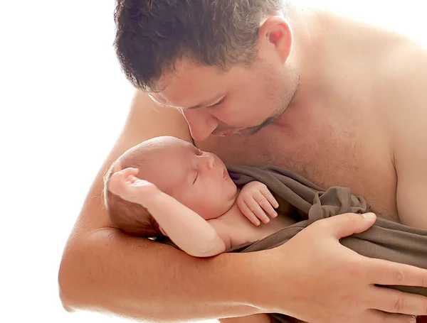 Bayi Yang Baru Lahir Dalam Pelukan Ayah Sedang Tidur Dot — Stok Foto
