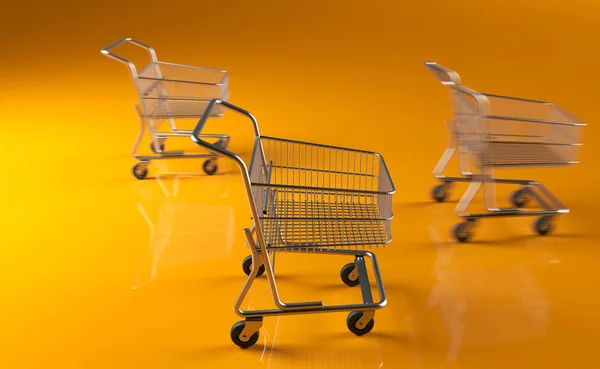 3D Rendering Of Realistic Supermarket Metal Shopping Carts