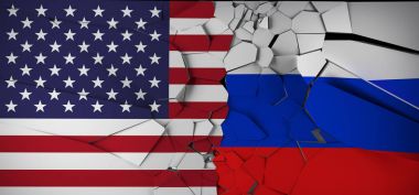 Rusya Vs Amerika Birleşik Devletleri kavramı bayrakları