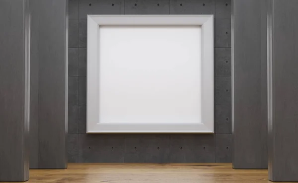Sala de galería de hormigón realista con gran marco vacío — Foto de Stock
