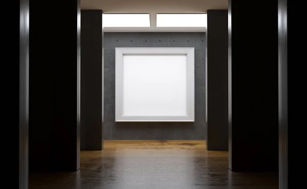 Reális beton Galéria szoba nagy üres keret — Stock Fotó
