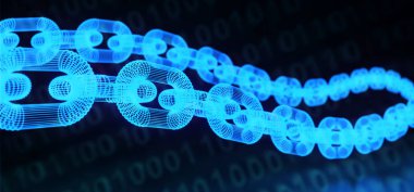 Pleksus bağlantıları artalanları Blockchain üzerinde mavi parlayan zincirleri