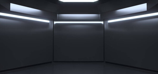 3D Rencering Of Realistic Empty Dark Room with Lights
