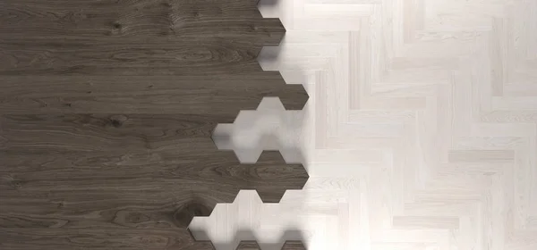 Pedaços de piso de parquet de textura de madeira hexagonal realista — Fotografia de Stock