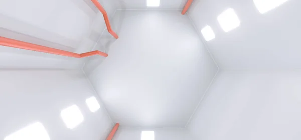 Sechseckiger Science-Fiction-Tunnel mit Linien und Lichtern — Stockfoto
