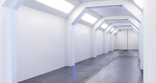 3d rendering of realistic white sci fi corridor with lights — Stock Photo, Image