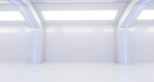 Representación 3d de corredor realista de ciencia ficción blanco con luces — Foto de Stock