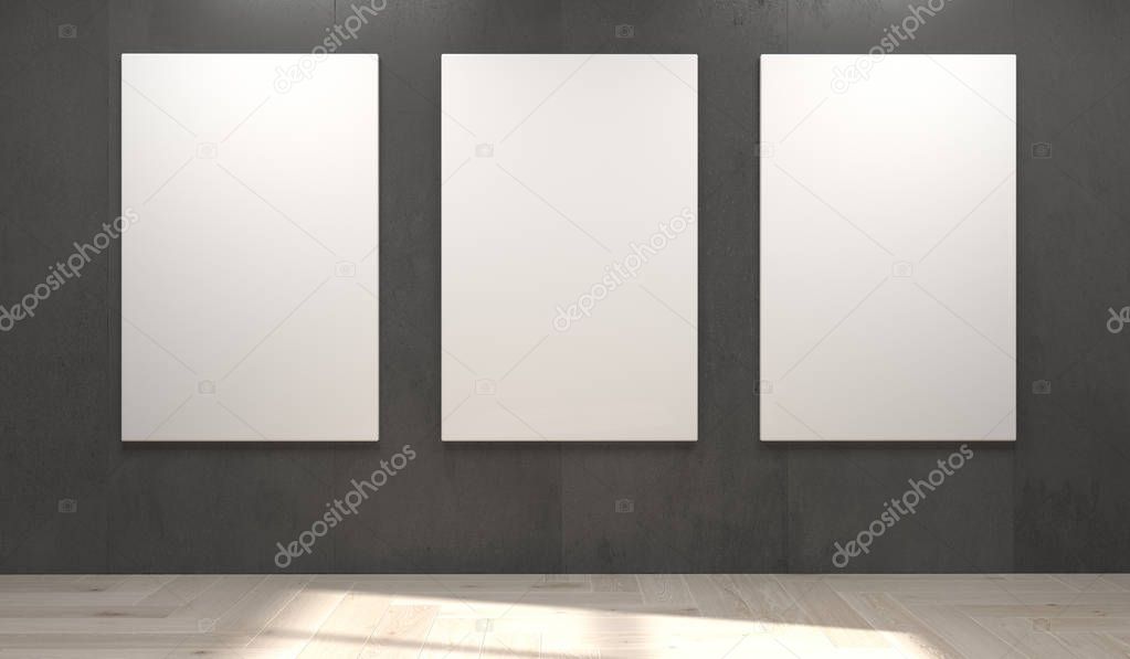 Empty White Poster Hanging On Concrete Wall