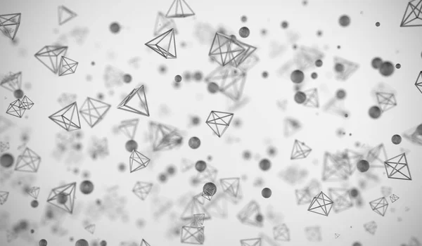 Astratto Flying Chaotic Particle Spheres and Pyramids — Foto Stock