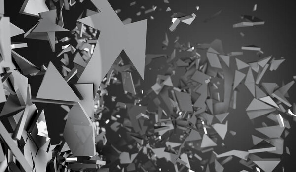 Abstract Shattered Surface With Chaotic Flying Particles Backgro