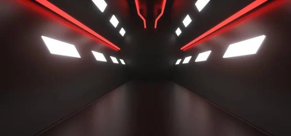 Sci-Fi zeshoekige Tunnel met lijnen en verlichting — Stockfoto