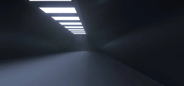 Realistischer leerer dunkler Korridor mit Lichtern — Stockfoto
