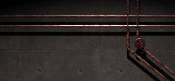 Realistischer Industrieraum aus Beton mit rostigen Metallrohren — Stockfoto