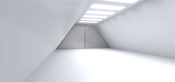Realistischer leerer weißer Korridor mit Lichtern — Stockfoto