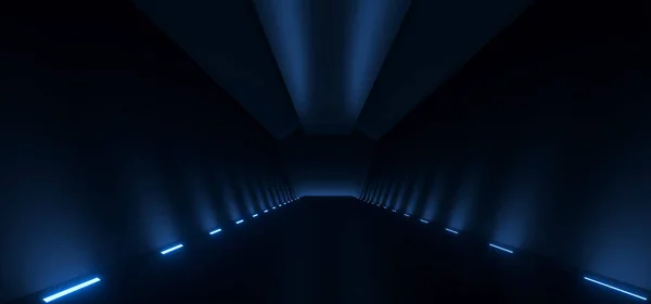 Ρεαλιστική σκοτεινός διάδρομος με φώτα στο πάτωμα — Φωτογραφία Αρχείου