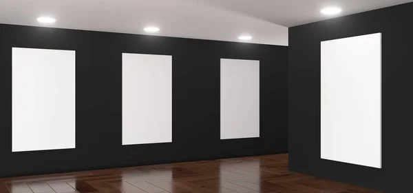 Realistic Gallery Room With Big Empty Posters — Stock Photo, Image
