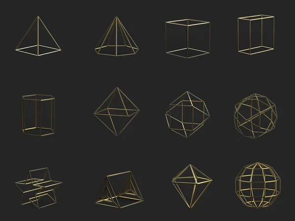 Различные типы геометрических реалистичных объектов сетки — стоковое фото