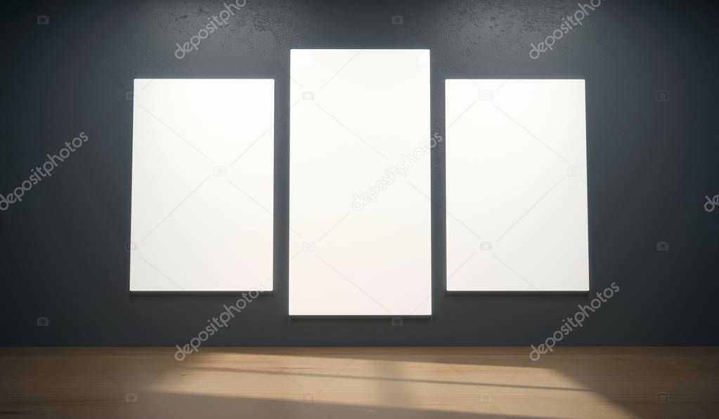 Empty White Poster Hanging On Concrete Wall