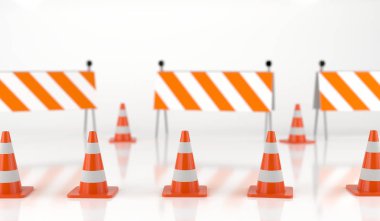 Trafik konileri ve engelleri koyu arka plan üzerinde